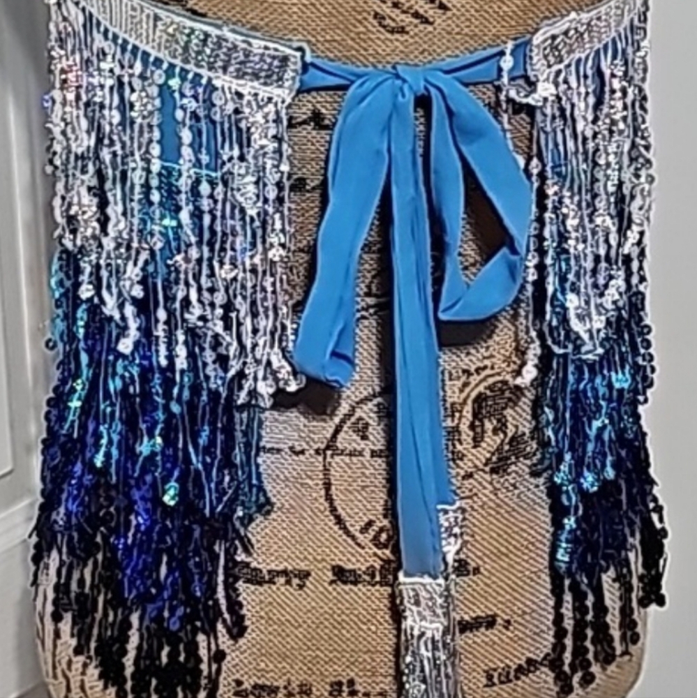 Layered Sequined Fringe Strapless Tie On Festival/Coverup/Party/Dance Top (OS) - Picture 6 of 11